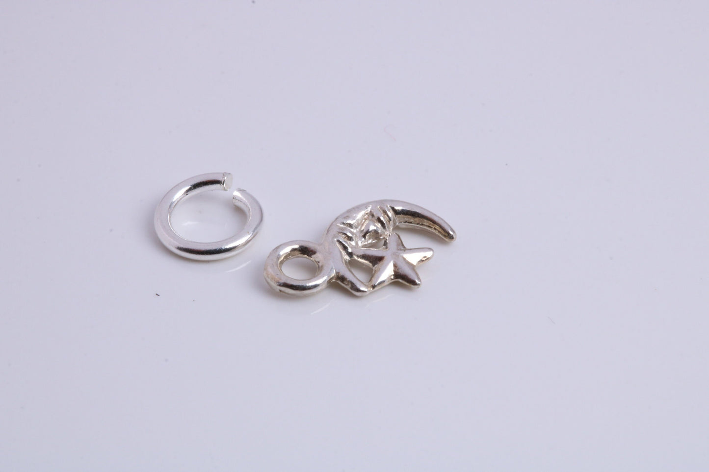 Moon and Star Charm, Traditional Charm, Made from Solid 925 Grade Sterling Silver, Complete with Attachment Link