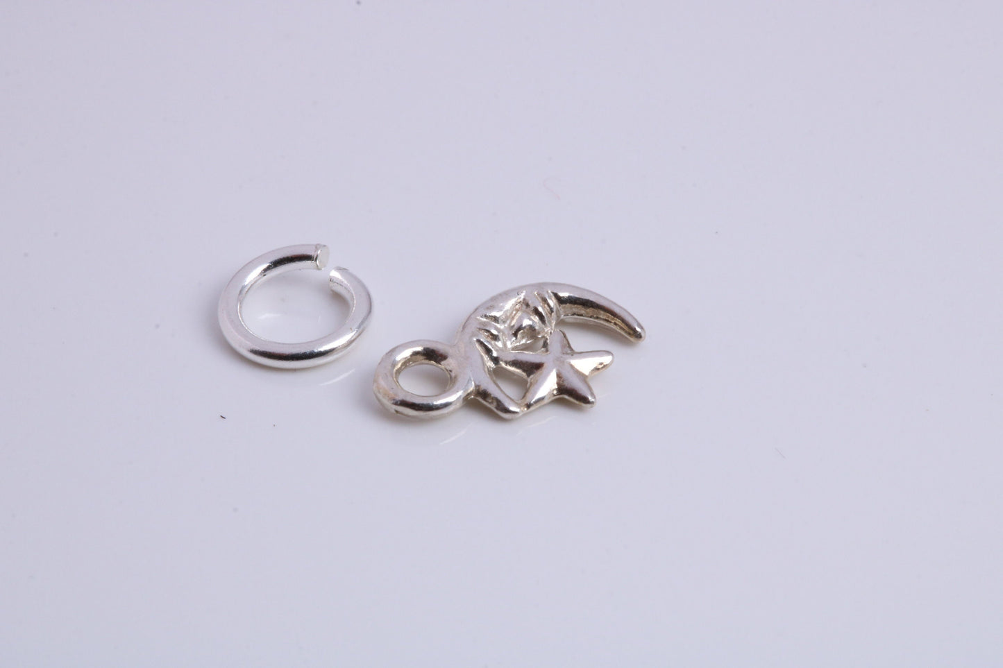 Moon and Star Charm, Traditional Charm, Made from Solid 925 Grade Sterling Silver, Complete with Attachment Link
