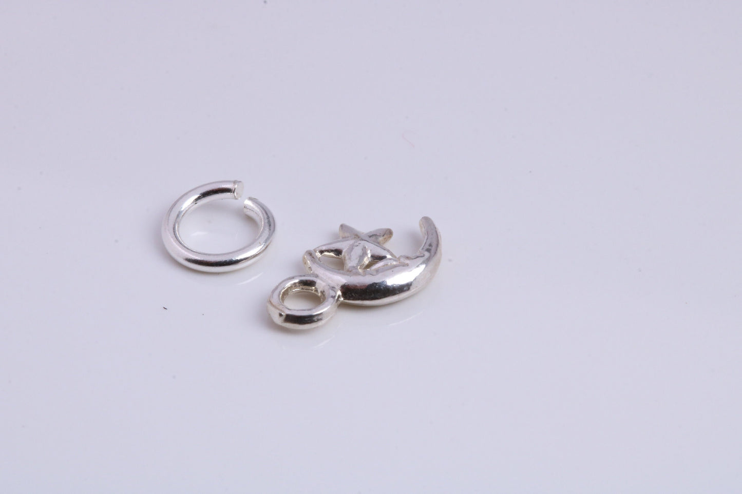 Moon and Star Charm, Traditional Charm, Made from Solid 925 Grade Sterling Silver, Complete with Attachment Link