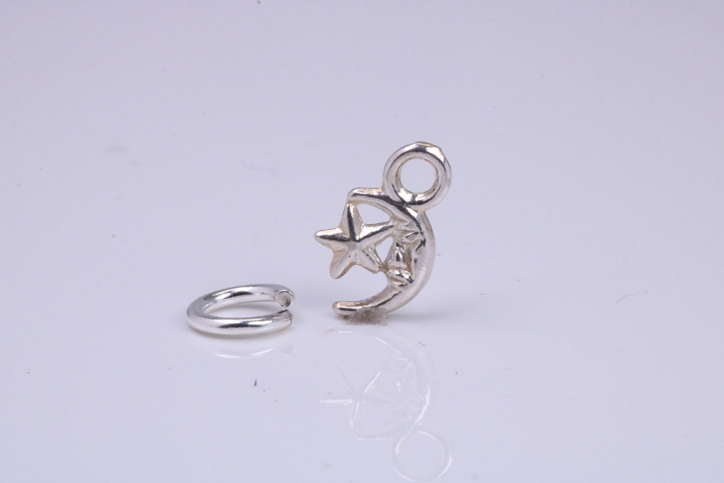 Moon and Star Charm, Traditional Charm, Made from Solid 925 Grade Sterling Silver, Complete with Attachment Link