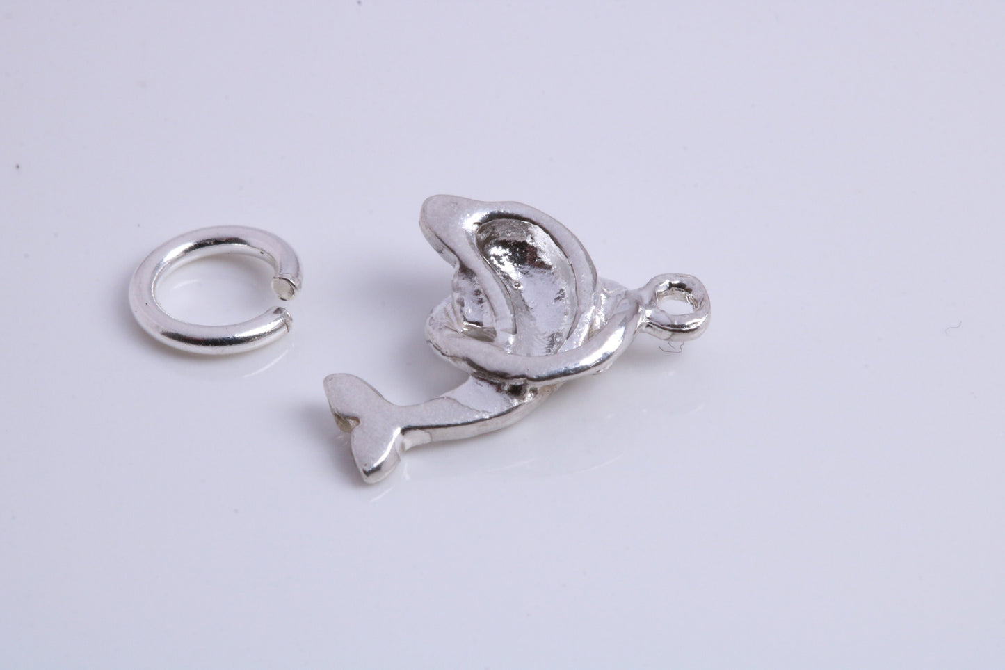 Dolphin Charm, Traditional Charm, Made from Solid 925 Grade Sterling Silver, Complete with Attachment Link