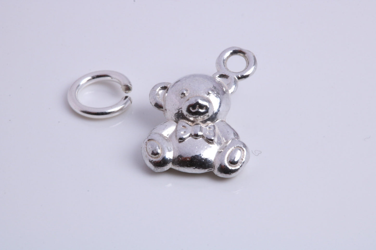 Teddy Bear Charm, Traditional Charm, Made from Solid 925 Grade Sterling Silver, Complete with Attachment Link