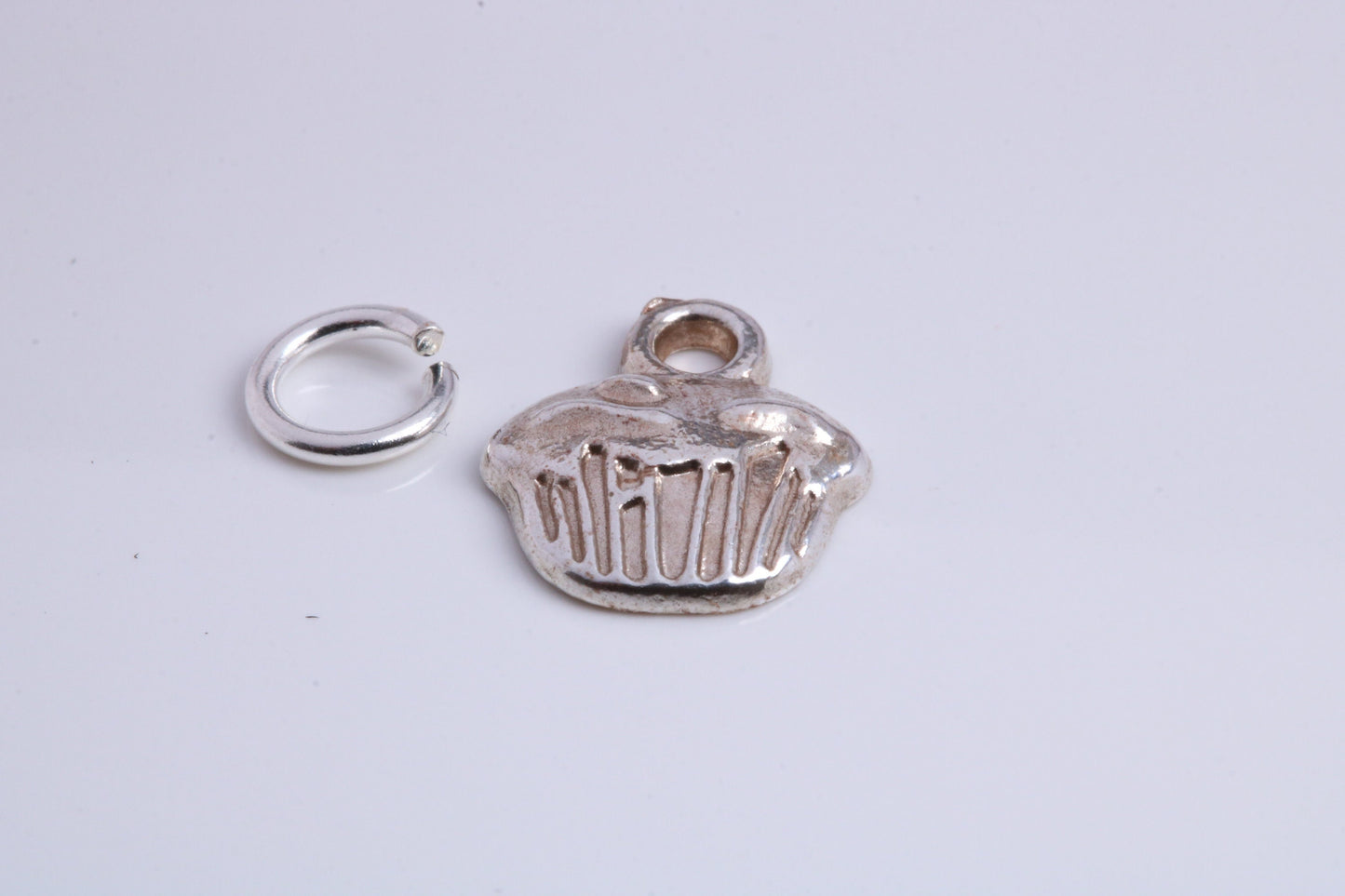 Cup Cake Charm, Traditional Charm, Made from Solid 925 Grade Sterling Silver, Complete with Attachment Link
