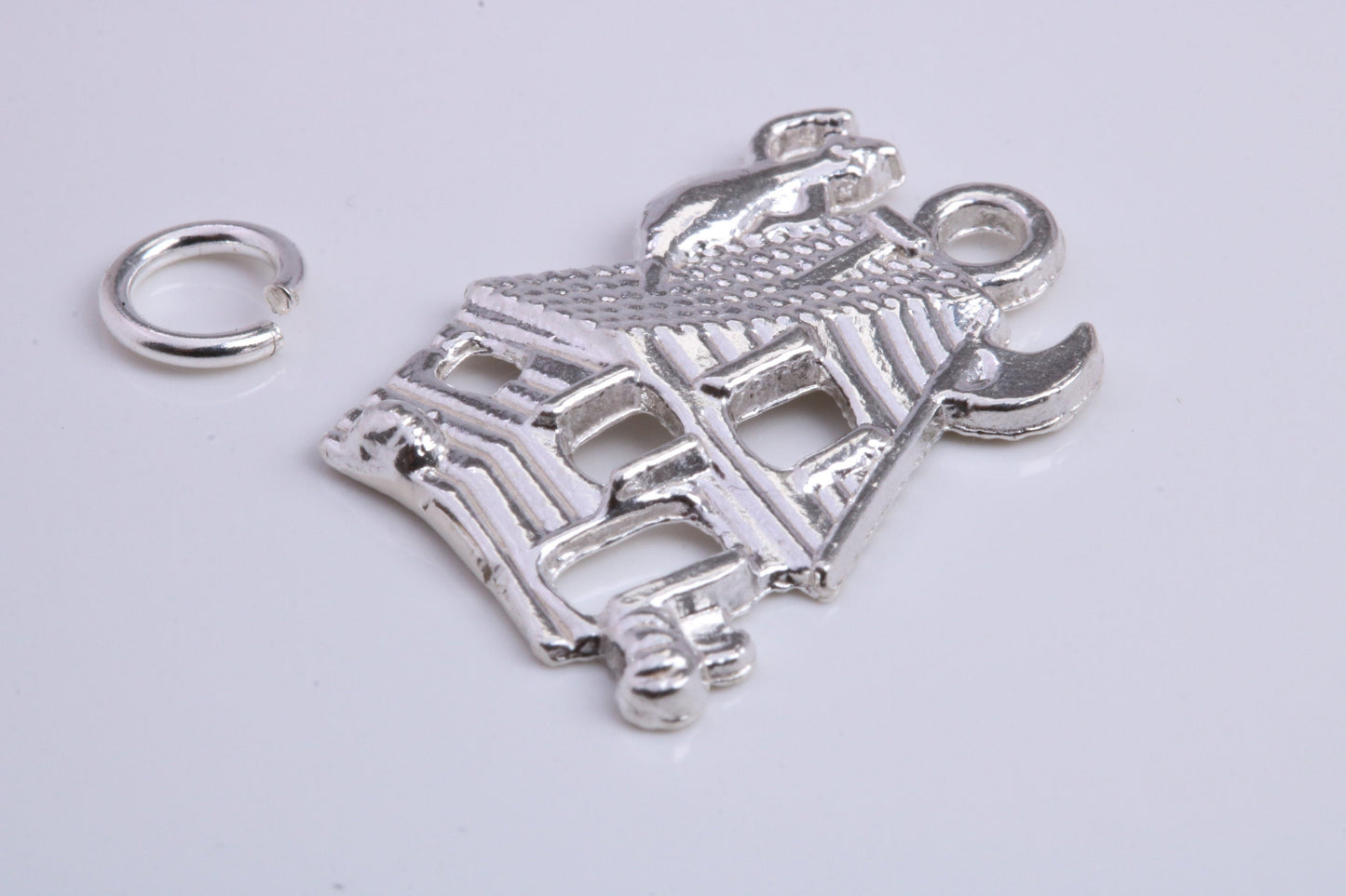 Haunted House Charm, Traditional Charm, Made from Solid 925 Grade Sterling Silver, Complete with Attachment Link