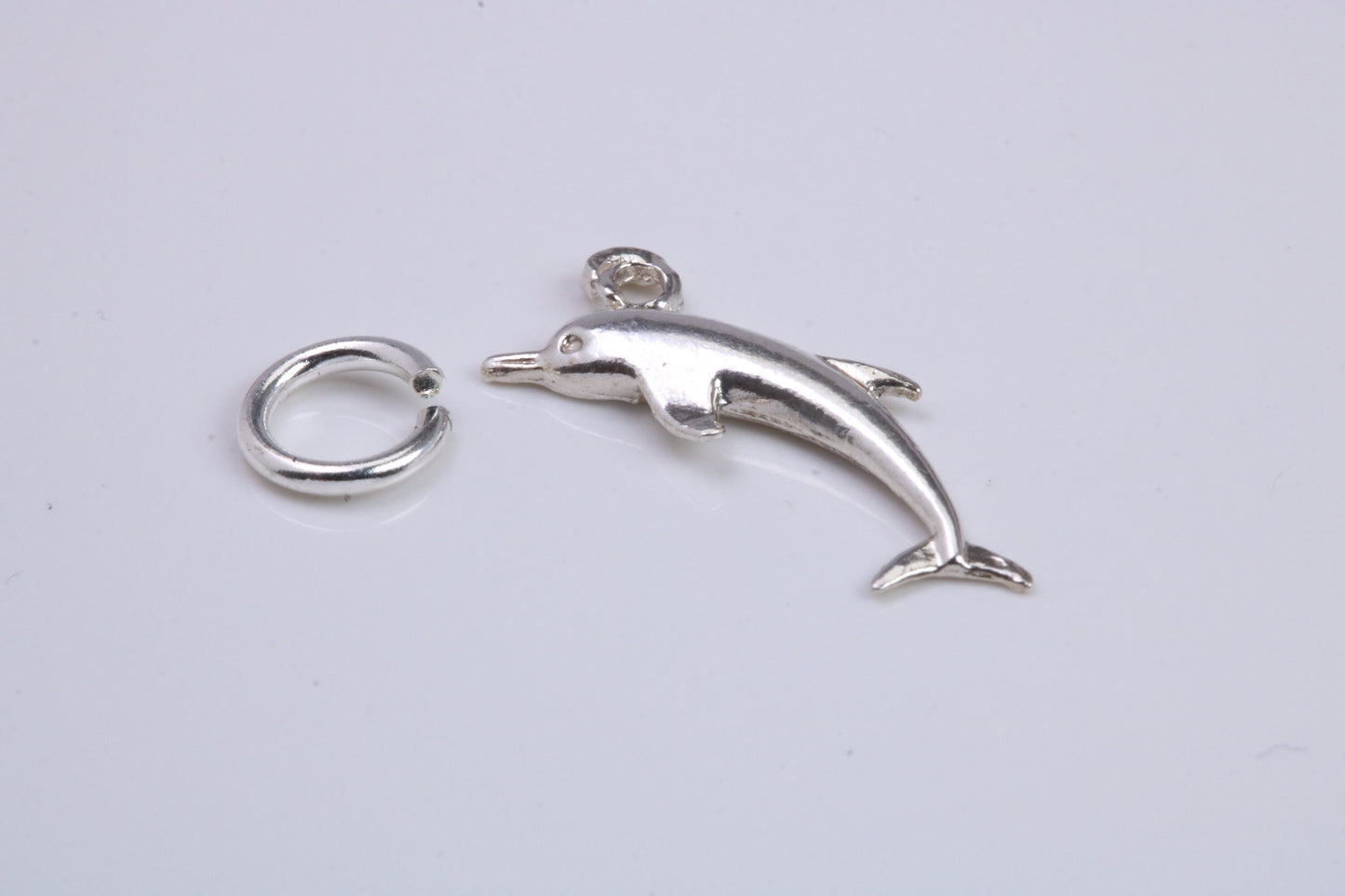 Dolphin Charm, Traditional Charm, Made from Solid 925 Grade Sterling Silver, Complete with Attachment Link