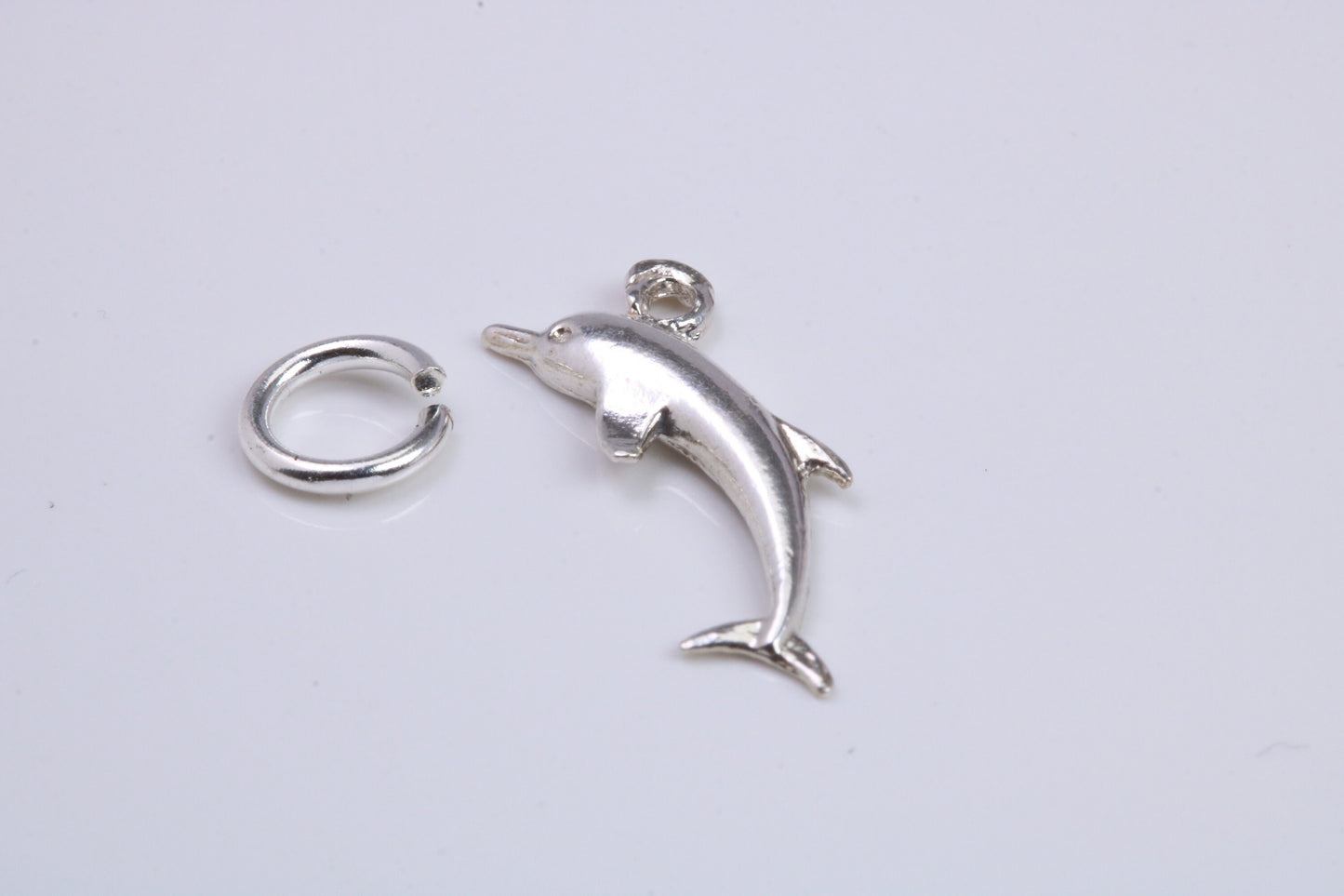 Dolphin Charm, Traditional Charm, Made from Solid 925 Grade Sterling Silver, Complete with Attachment Link