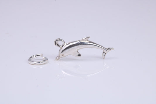 Dolphin Charm, Traditional Charm, Made from Solid 925 Grade Sterling Silver, Complete with Attachment Link