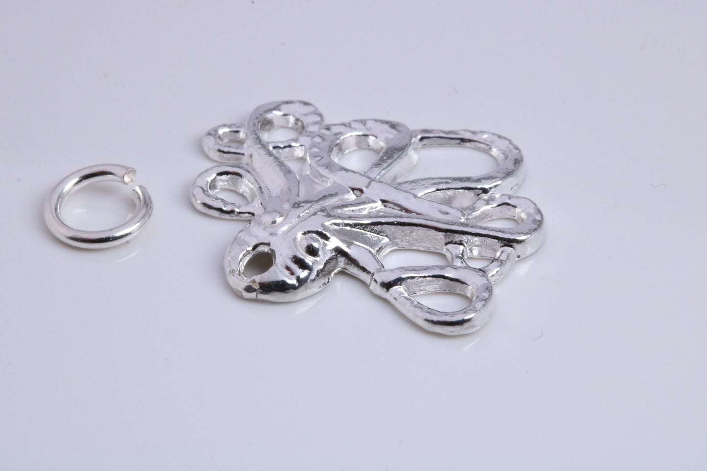 Octopus Charm, Traditional Charm, Made from Solid 925 Grade Sterling Silver, Complete with Attachment Link