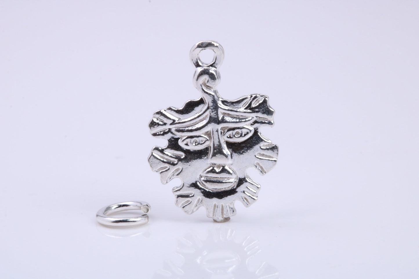Green Man Charm, Traditional Charm, Made from Solid 925 Grade Sterling Silver, Complete with Attachment Link