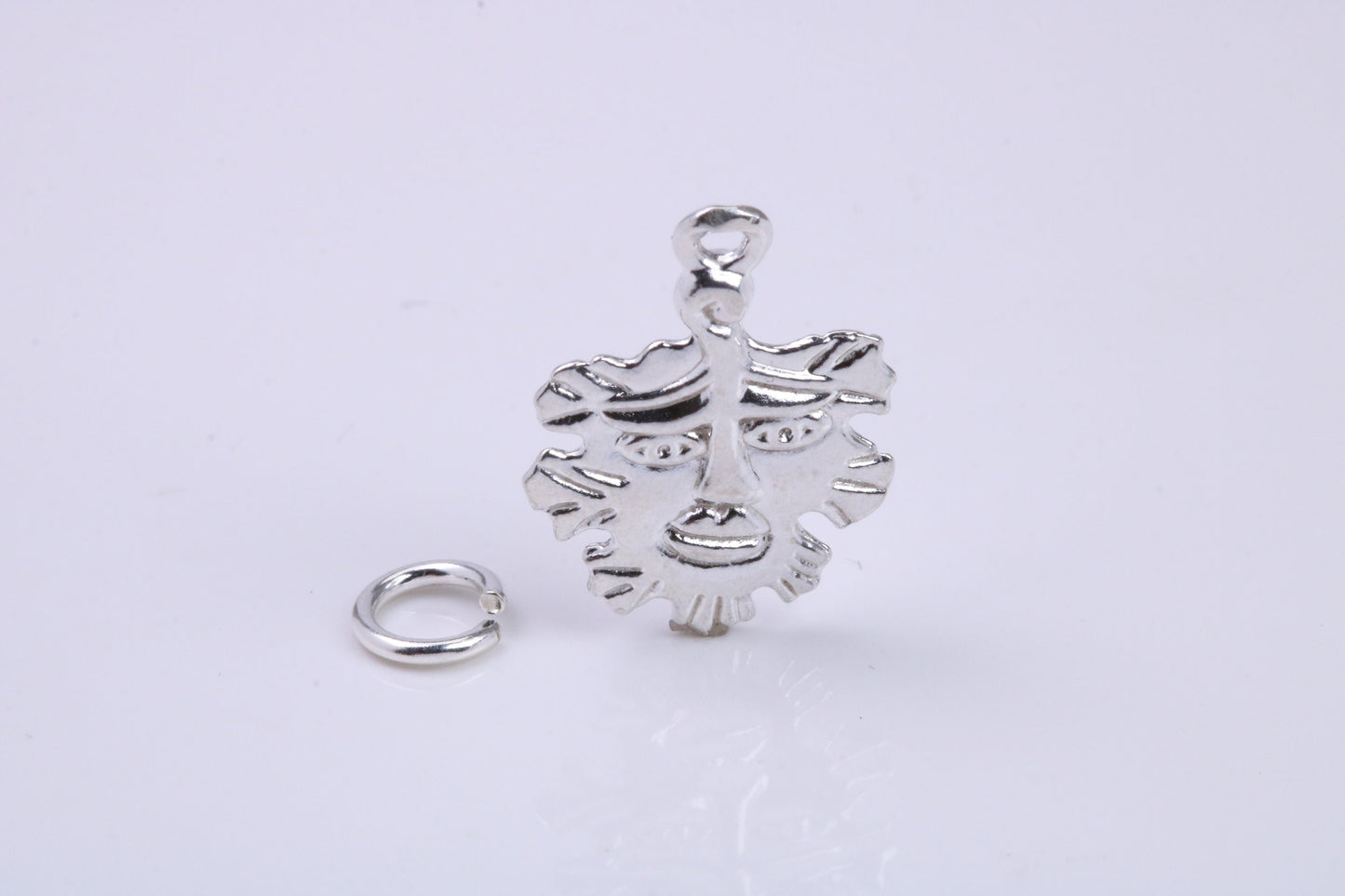 Green Man Charm, Traditional Charm, Made from Solid 925 Grade Sterling Silver, Complete with Attachment Link
