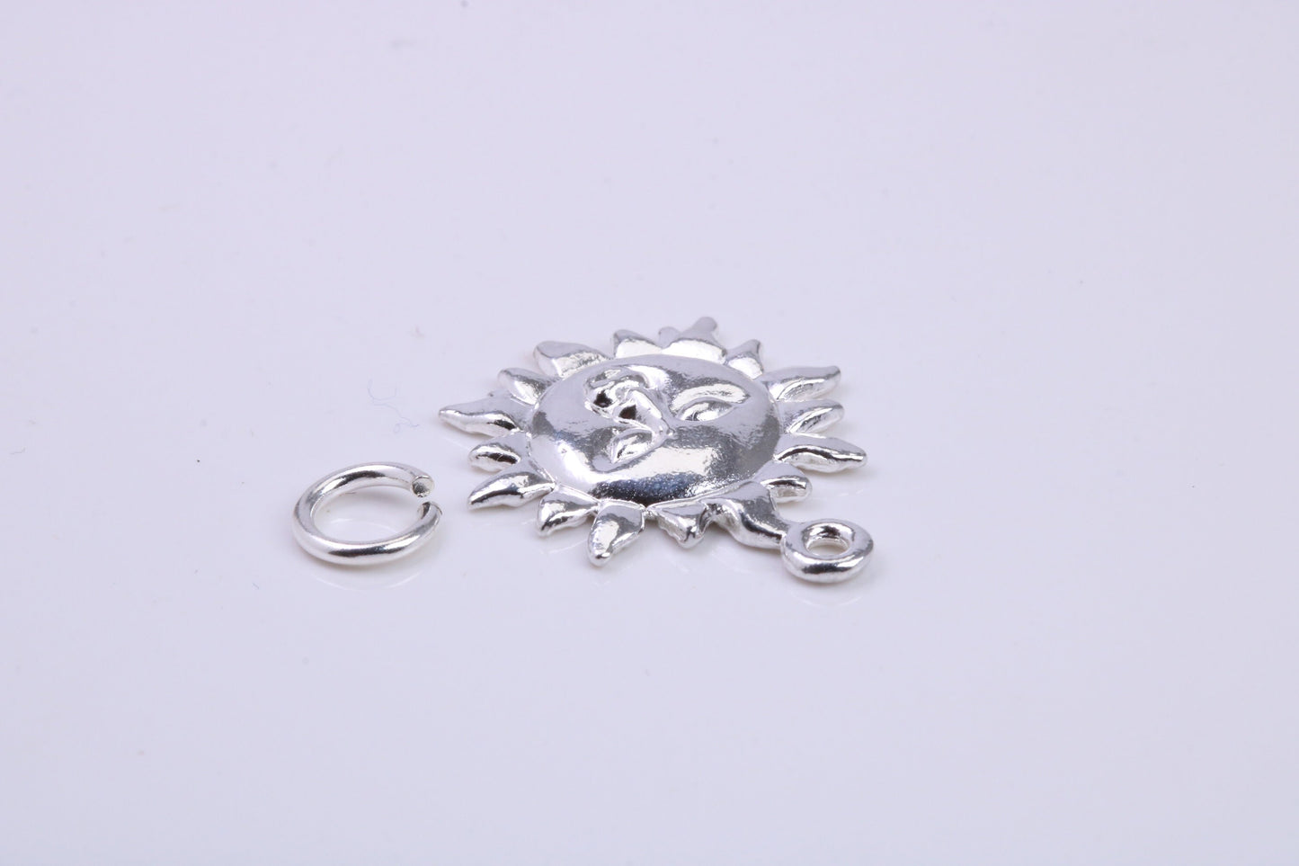 Sun Charm, Traditional Charm, Made from Solid 925 Grade Sterling Silver, Complete with Attachment Link