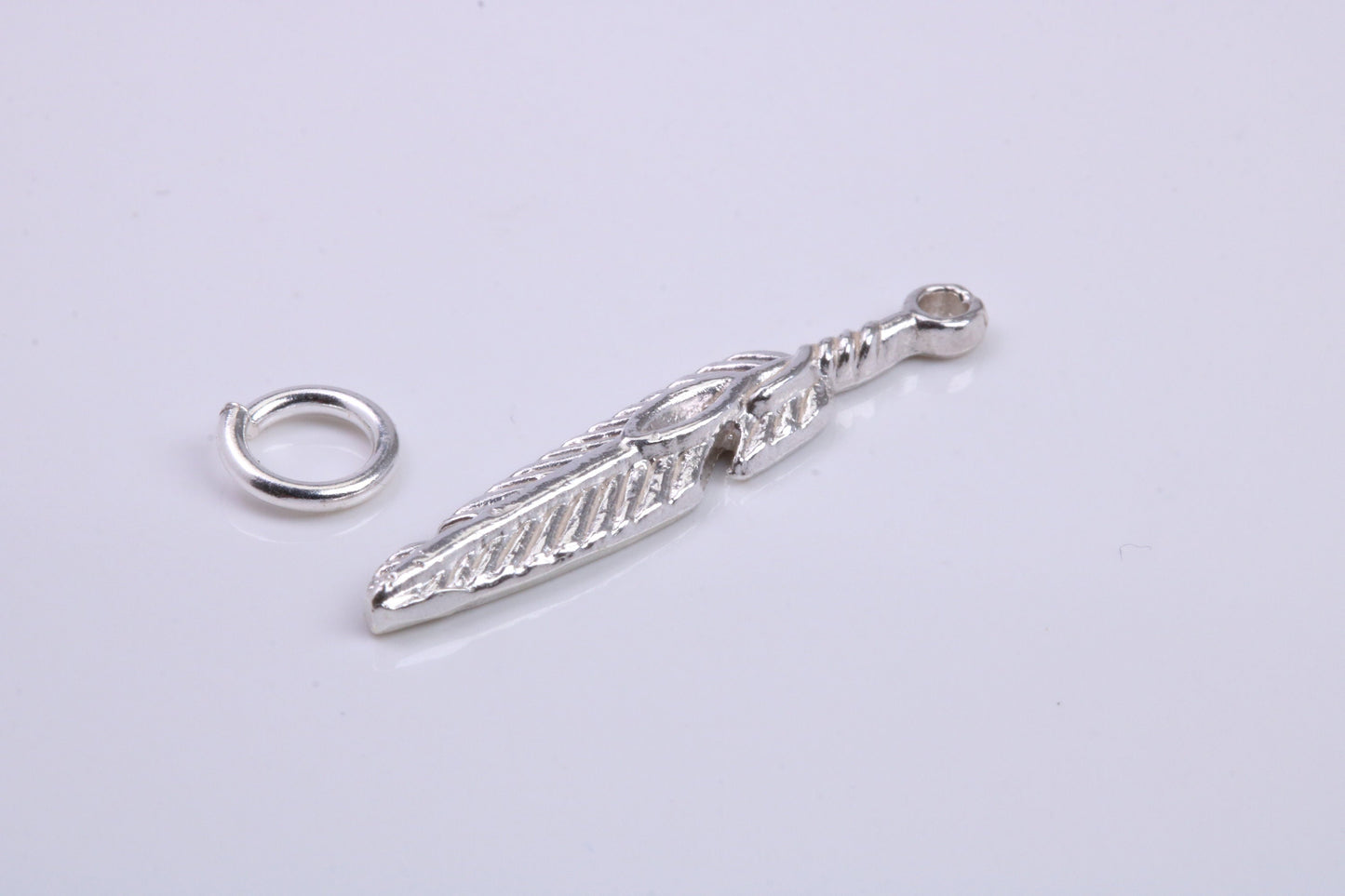Feather Charm, Traditional Charm, Made from Solid 925 Grade Sterling Silver, Complete with Attachment Link