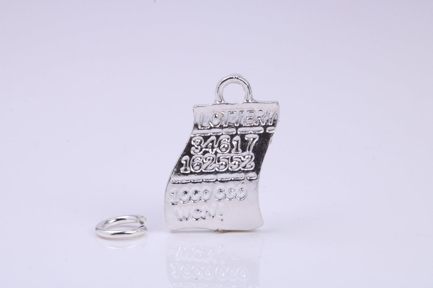 Winning Lottery Ticket Charm, Traditional Charm, Made from Solid 925 Grade Sterling Silver, Complete with Attachment Link