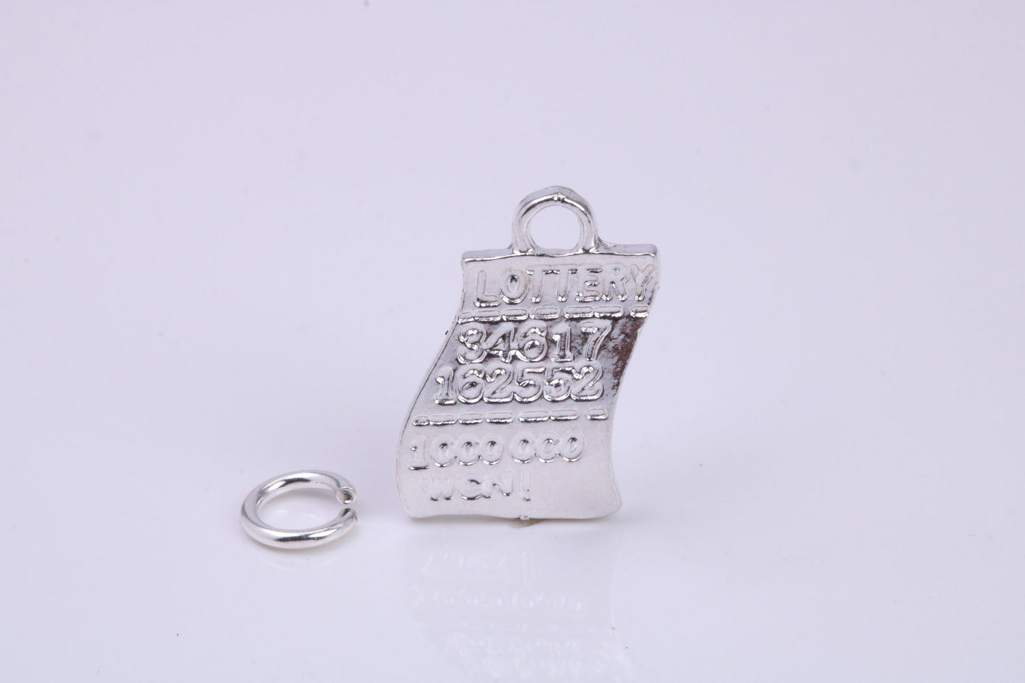 Winning Lottery Ticket Charm, Traditional Charm, Made from Solid 925 Grade Sterling Silver, Complete with Attachment Link