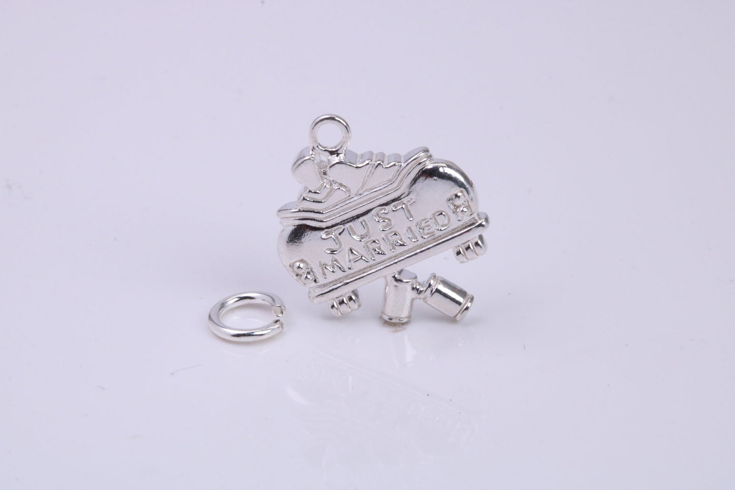 Just Married Charm, Traditional Charm, Made from Solid 925 Grade Sterling Silver, Complete with Attachment Link