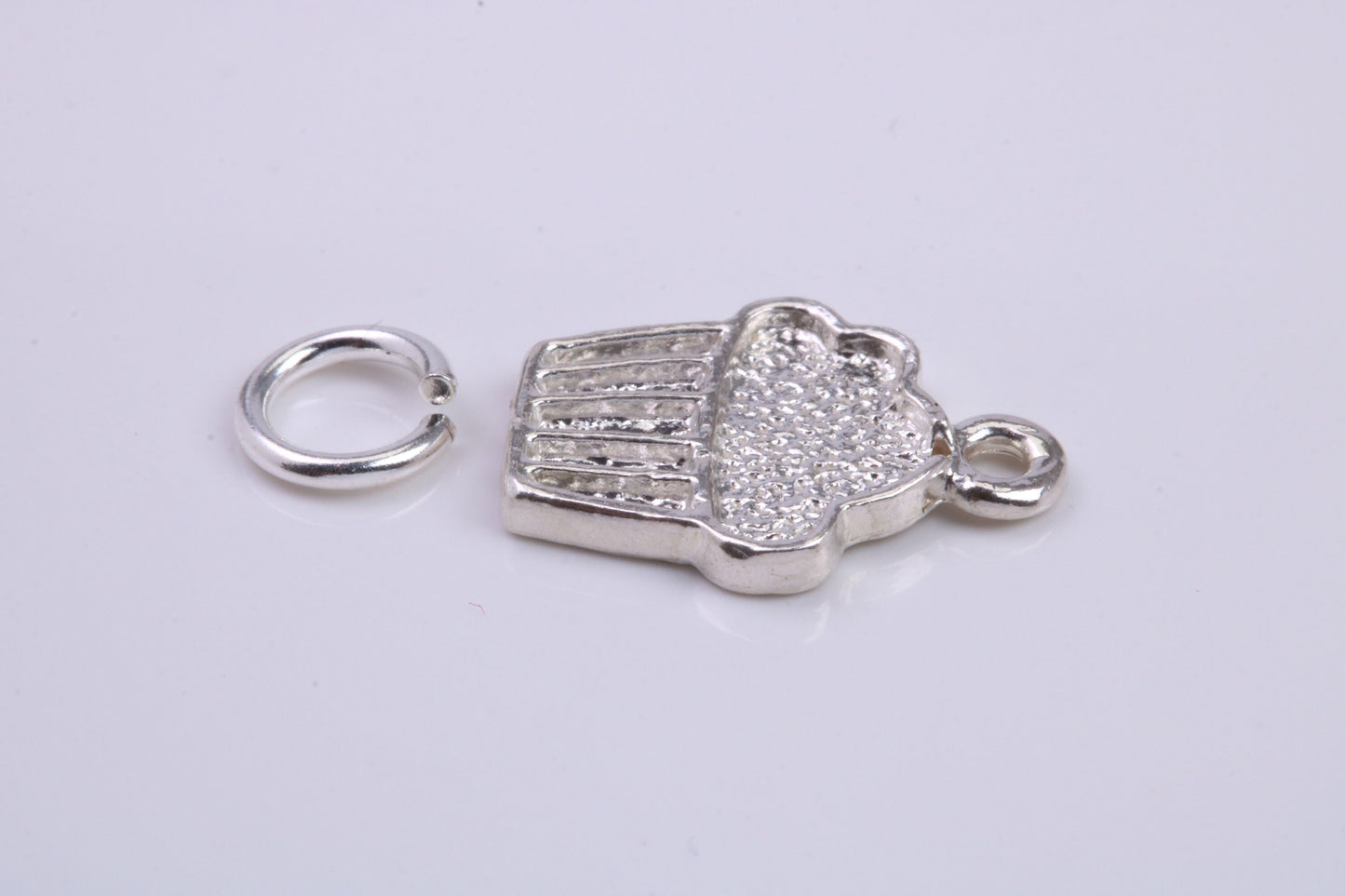 Cup Cake Charm, Traditional Charm, Made from Solid 925 Grade Sterling Silver, Complete with Attachment Link