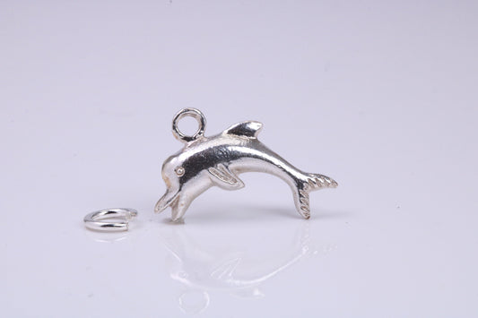 Dolphin Charm, Traditional Charm, Made from Solid 925 Grade Sterling Silver, Complete with Attachment Link