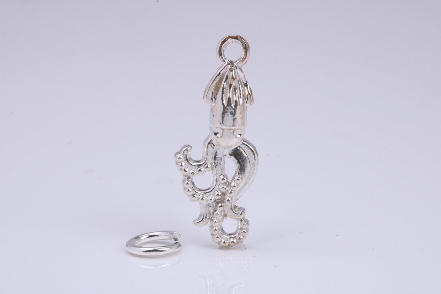 Squid Charm, Traditional Charm, Made from Solid 925 Grade Sterling Silver, Complete with Attachment Link