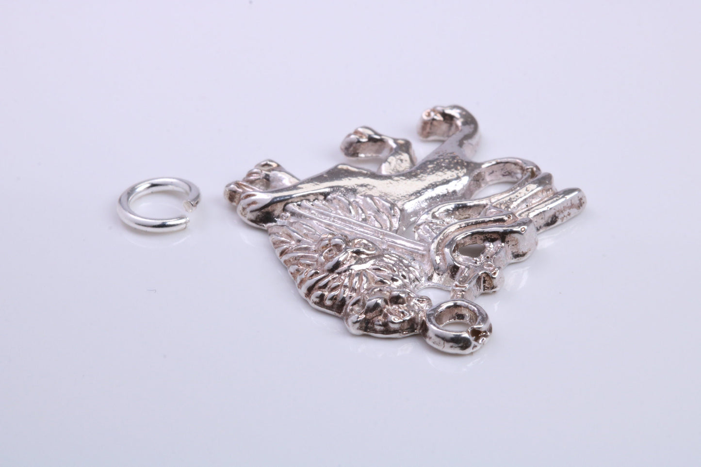 Rule Britannia Lion Charm, Traditional Charm, Made from Solid 925 Grade Sterling Silver, Complete with Attachment Link