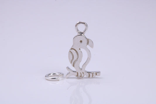 Parrot Charm, Traditional Charm, Made from Solid 925 Grade Sterling Silver, Complete with Attachment Link
