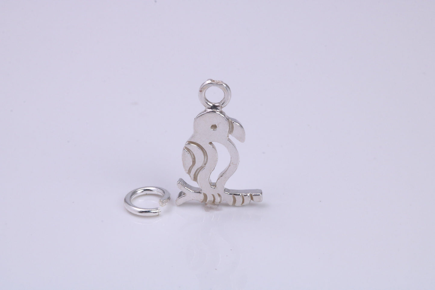 Parrot Charm, Traditional Charm, Made from Solid 925 Grade Sterling Silver, Complete with Attachment Link