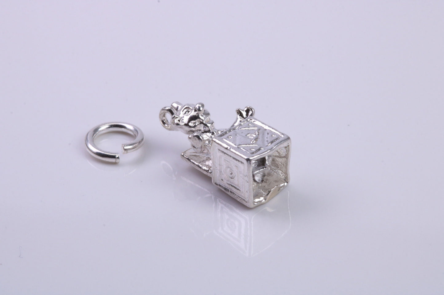 Jack in the Box Charm, Traditional Charm, Made from Solid 925 Grade Sterling Silver, Complete with Attachment Link