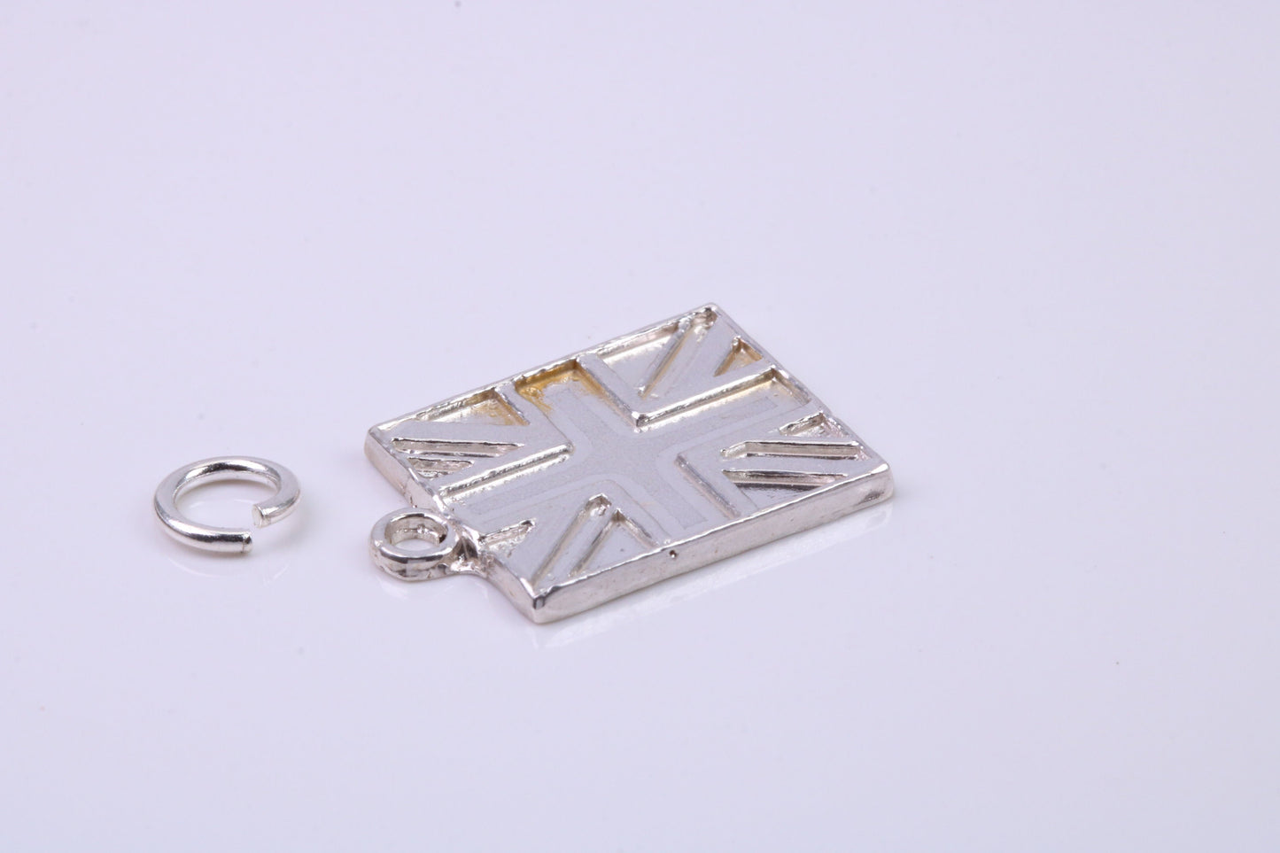 British Flag Charm, Traditional Charm, Made from Solid 925 Grade Sterling Silver, Complete with Attachment Link