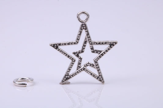 Double Star Charm, Traditional Charm, Made from Solid 925 Grade Sterling Silver, Complete with Attachment Link
