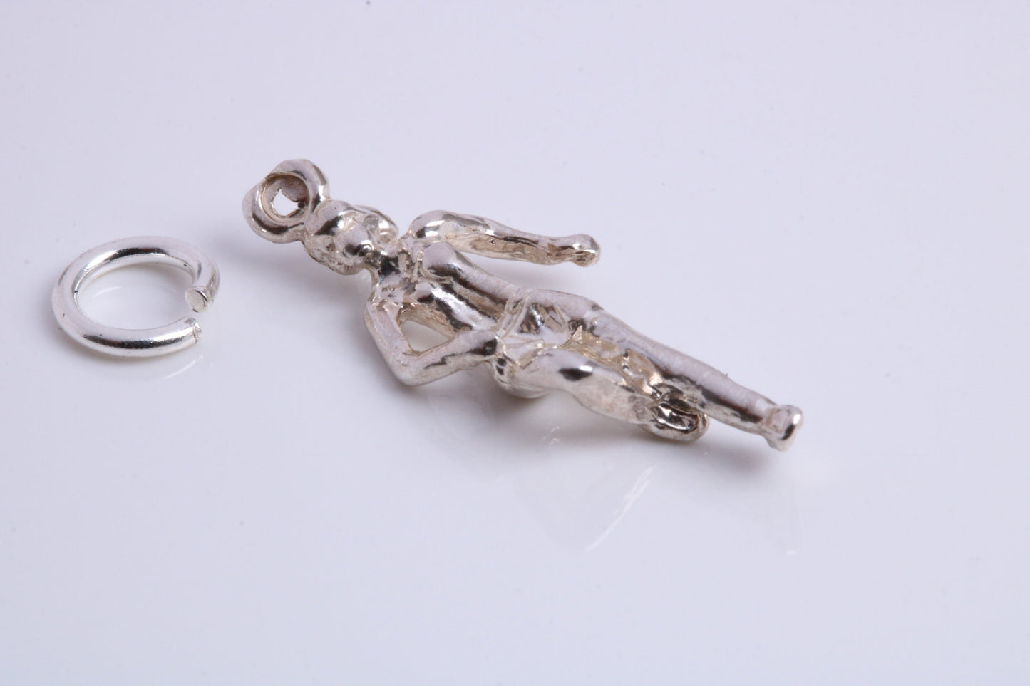 Girl Jogging Charm, Traditional Charm, Made from Solid 925 Grade Sterling Silver, Complete with Attachment Link
