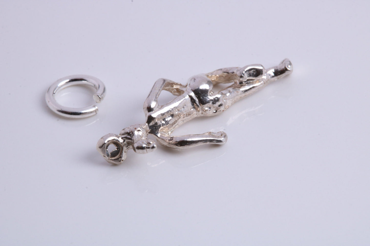 Girl Jogging Charm, Traditional Charm, Made from Solid 925 Grade Sterling Silver, Complete with Attachment Link