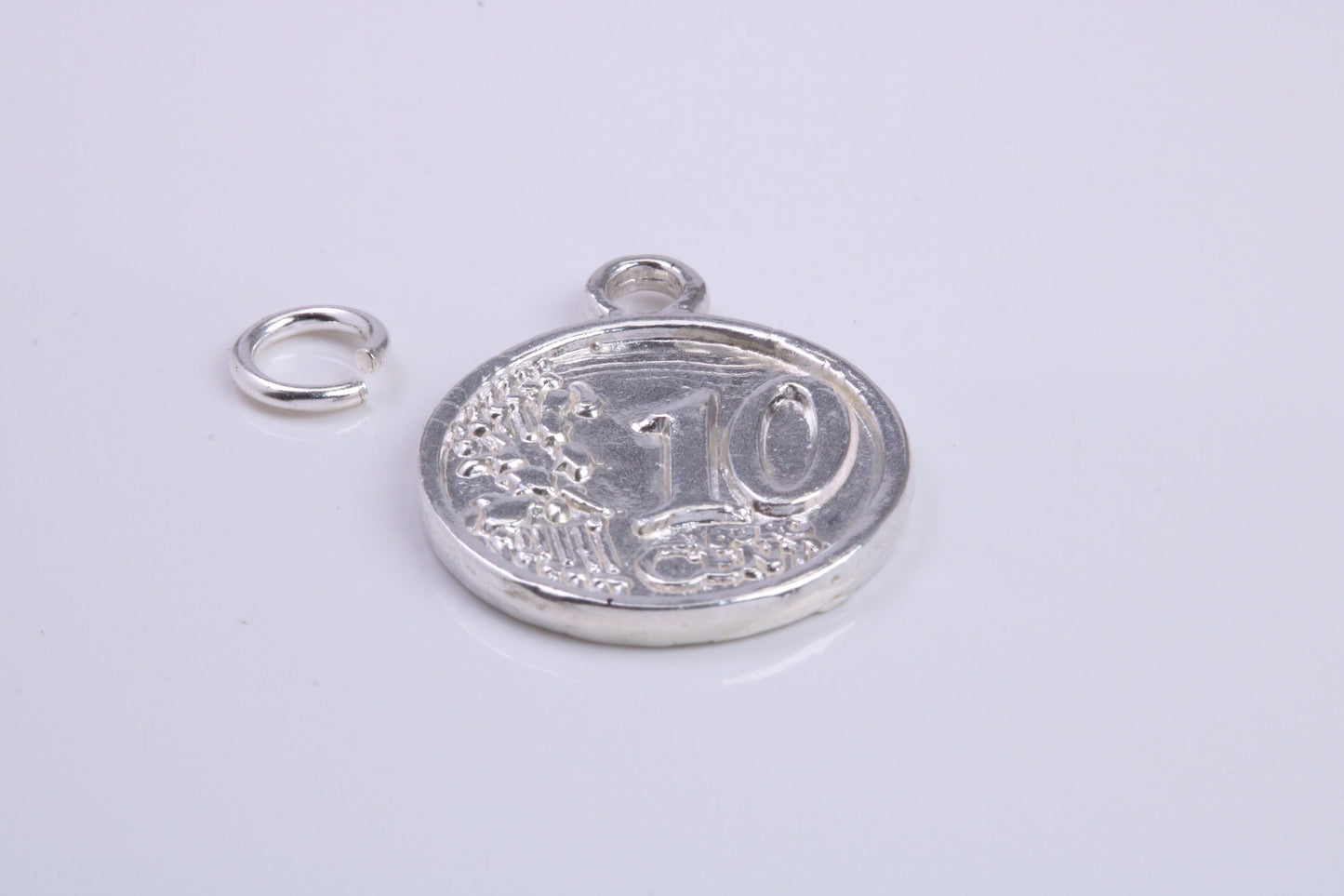 10 Cents Charm, Traditional Charm, Made from Solid 925 Grade Sterling Silver, Complete with Attachment Link