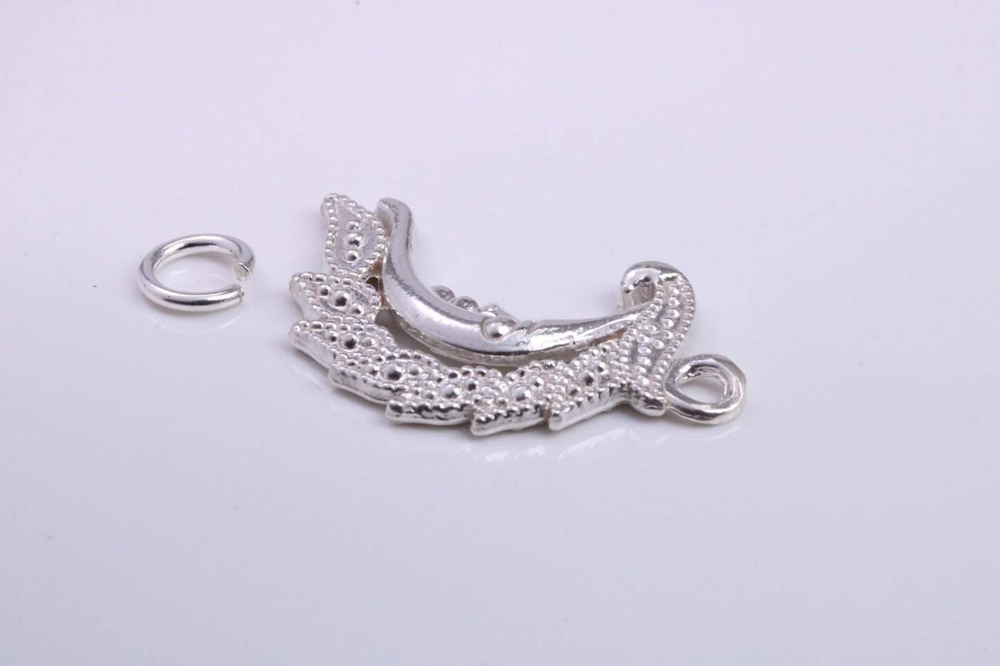 Floral Moon Charm, Traditional Charm, Made from Solid 925 Grade Sterling Silver, Complete with Attachment Link