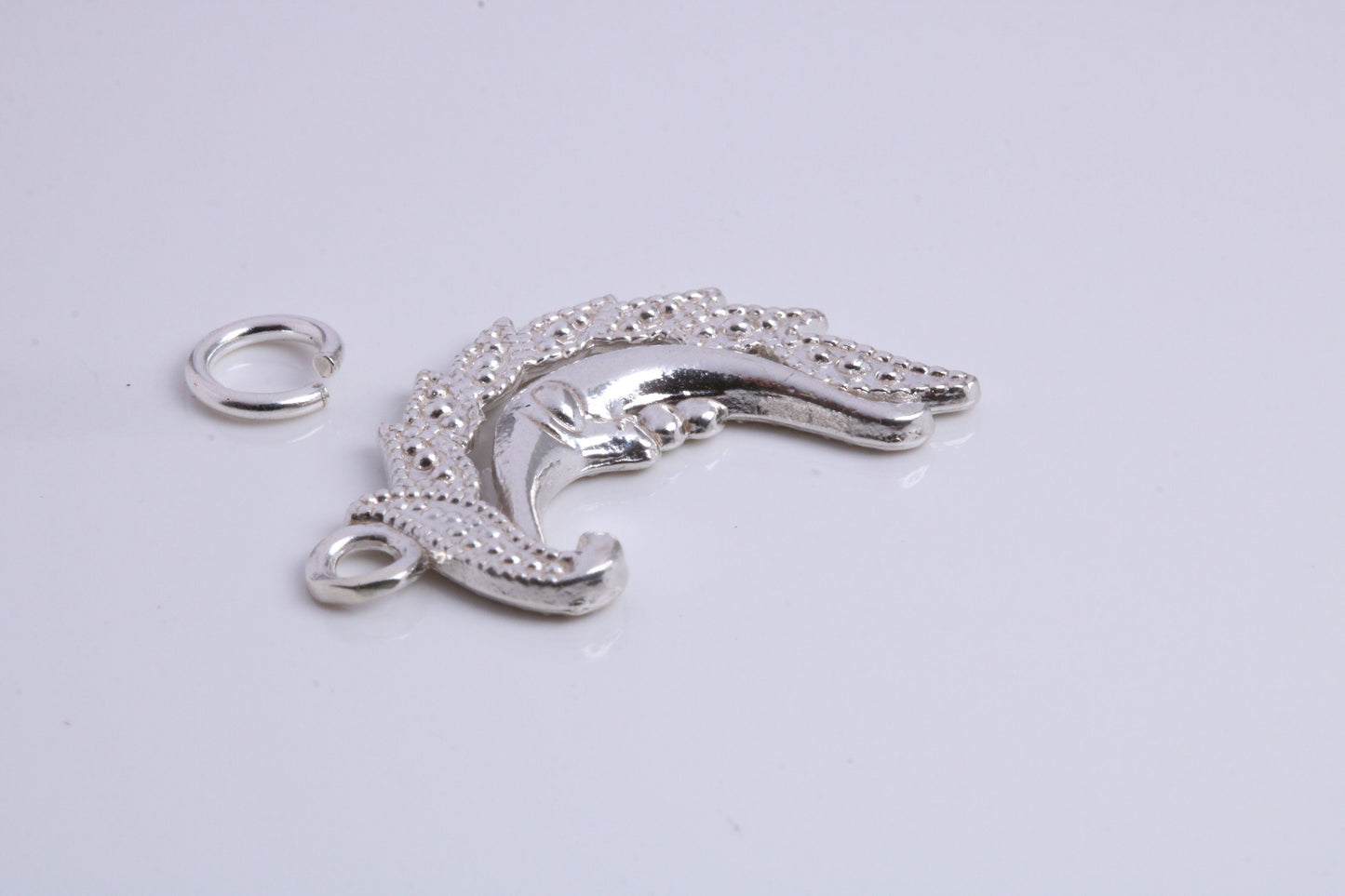 Floral Moon Charm, Traditional Charm, Made from Solid 925 Grade Sterling Silver, Complete with Attachment Link