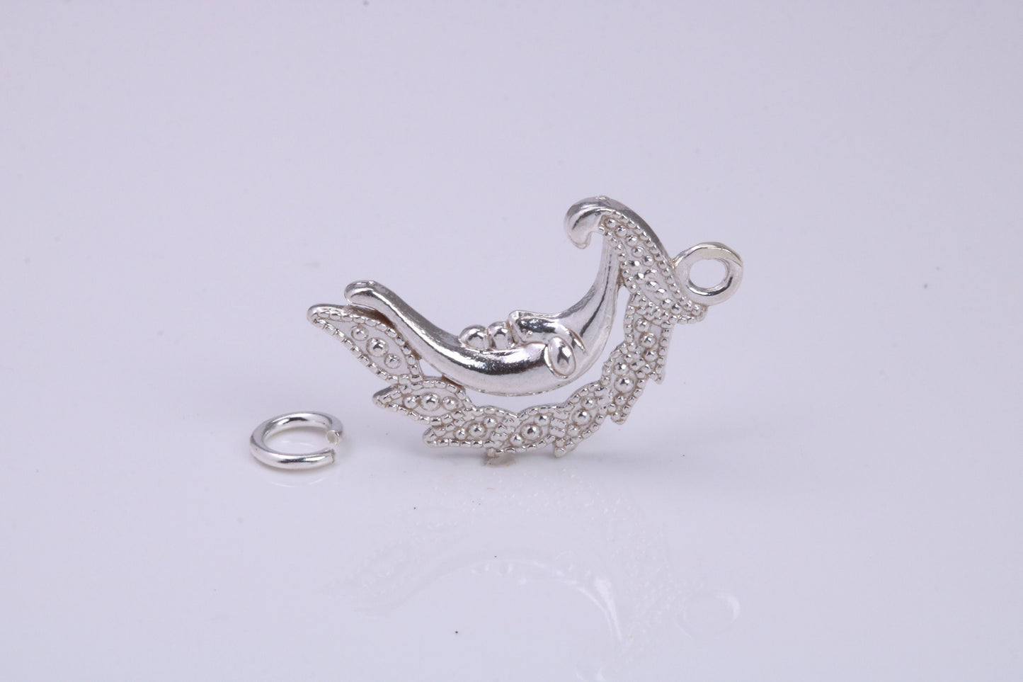 Floral Moon Charm, Traditional Charm, Made from Solid 925 Grade Sterling Silver, Complete with Attachment Link