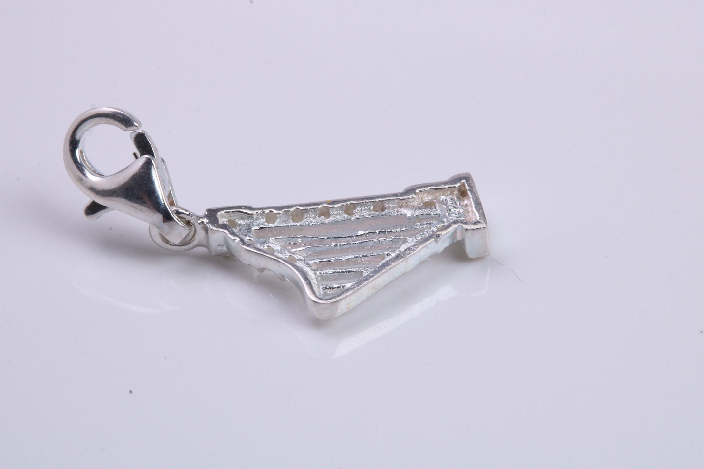 C Z Set Harp Charm, Traditional Charm, Made from Solid 925 Grade Sterling Silver, Complete with Attachment Link