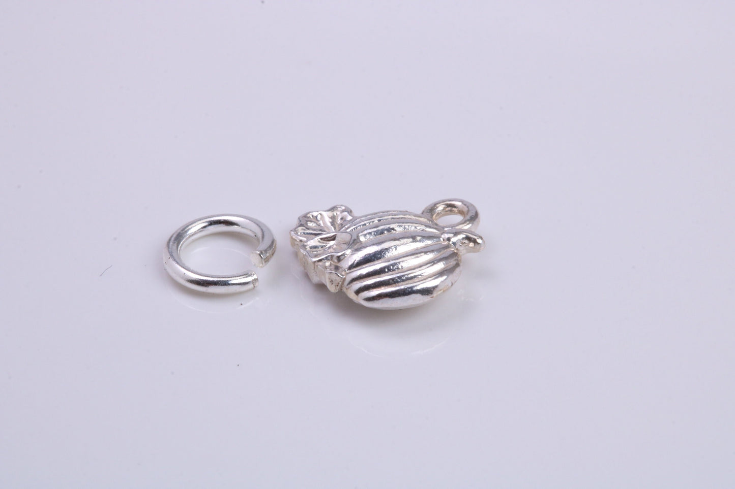 Pumpkin Charm, Traditional Charm, Made from Solid 925 Grade Sterling Silver, Complete with Attachment Link