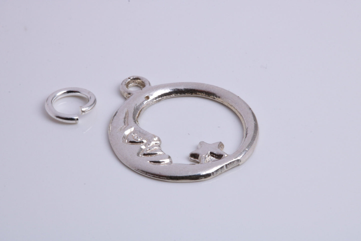 Moon and Star Charm, Traditional Charm, Made from Solid 925 Grade Sterling Silver, Complete with Attachment Link