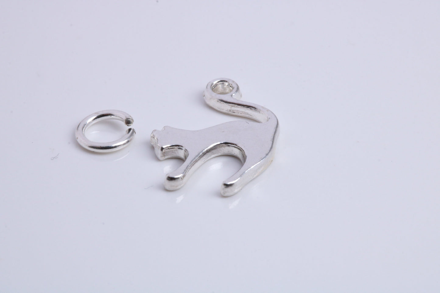 Cat Charm, Traditional Charm, Made from Solid 925 Grade Sterling Silver, Complete with Attachment Link