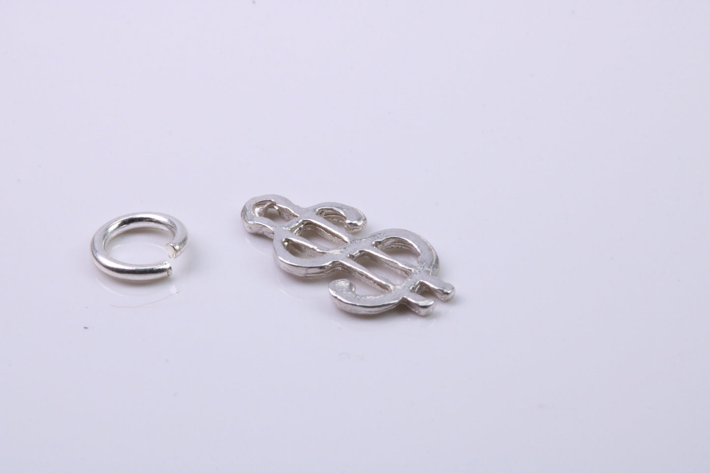 Dollar Sign Charm, Traditional Charm, Made from Solid 925 Grade Sterling Silver, Complete with Attachment Link