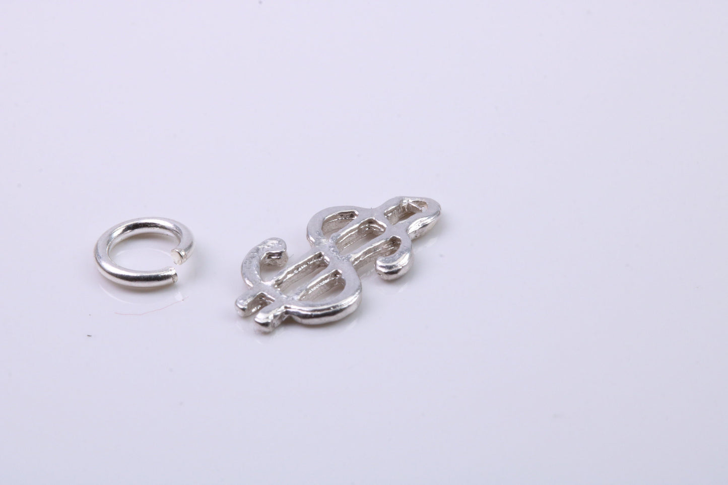 Dollar Sign Charm, Traditional Charm, Made from Solid 925 Grade Sterling Silver, Complete with Attachment Link