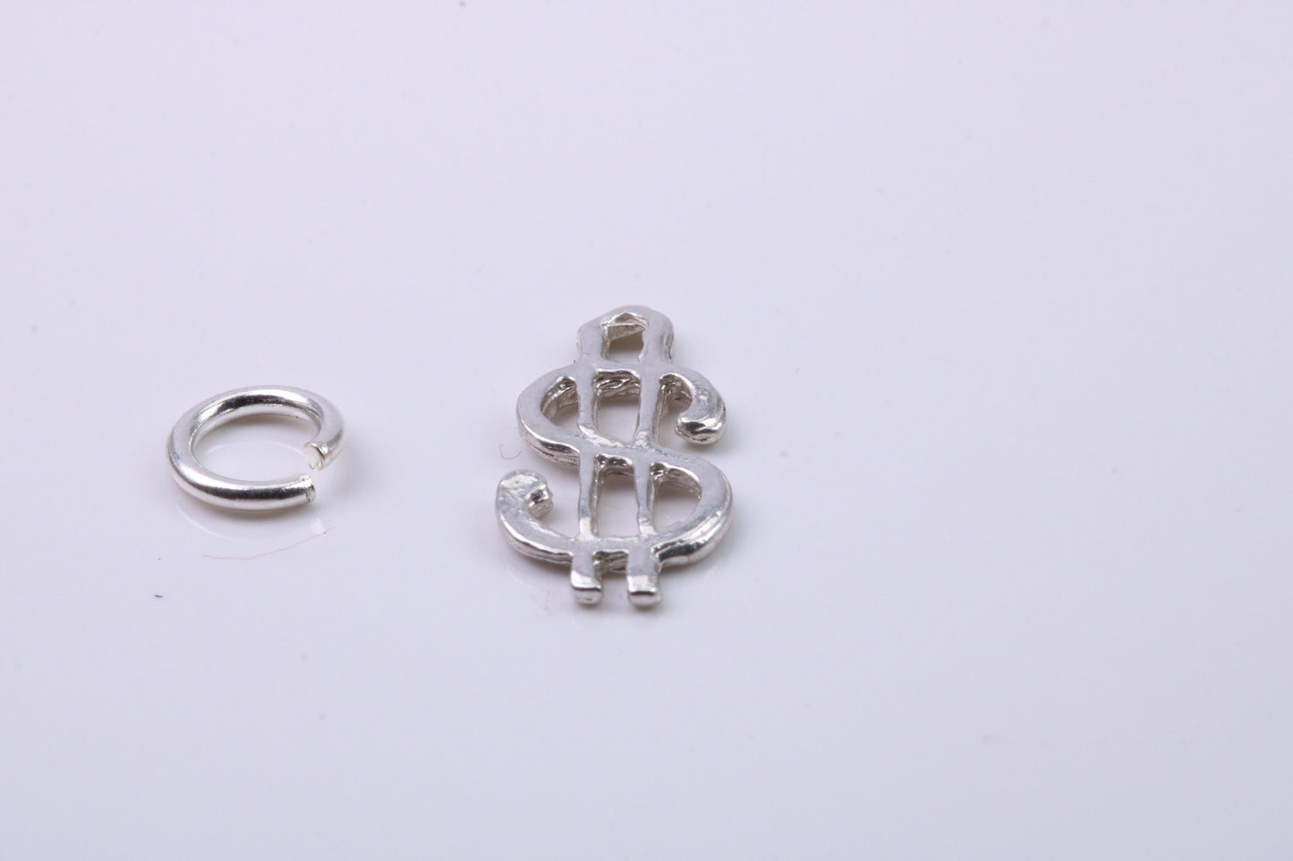 Dollar Sign Charm, Traditional Charm, Made from Solid 925 Grade Sterling Silver, Complete with Attachment Link
