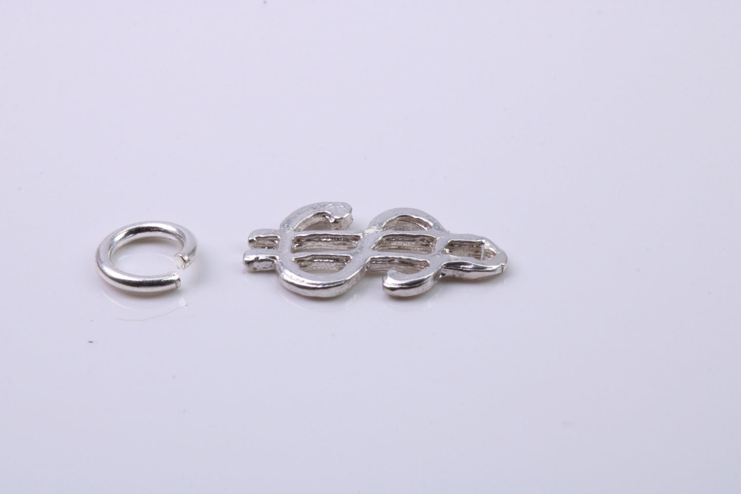 Dollar Sign Charm, Traditional Charm, Made from Solid 925 Grade Sterling Silver, Complete with Attachment Link