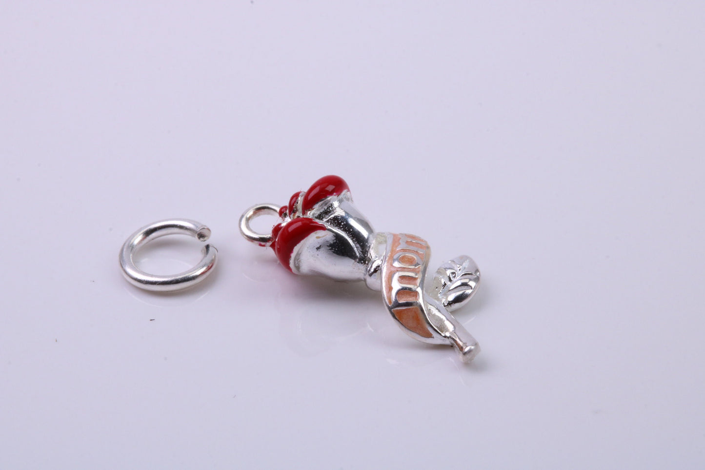 Red Mum Rose Flower Charm, Traditional Charm, Made from Solid 925 Grade Sterling Silver, Complete with Attachment Link