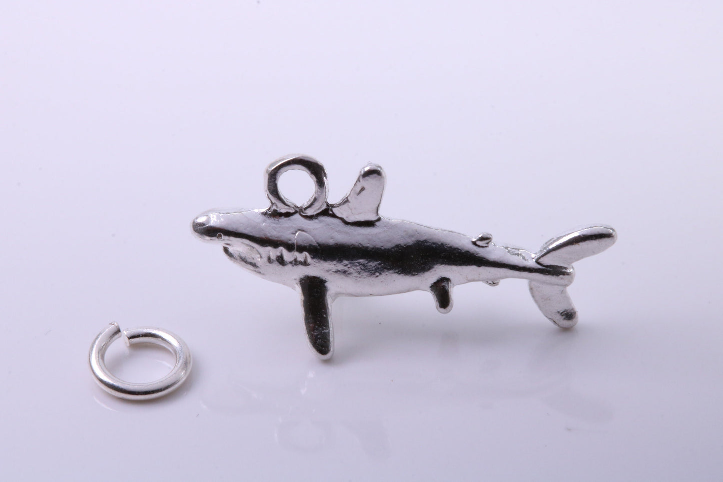 Shark Charm, Traditional Charm, Made from Solid 925 Grade Sterling Silver, Complete with Attachment Link