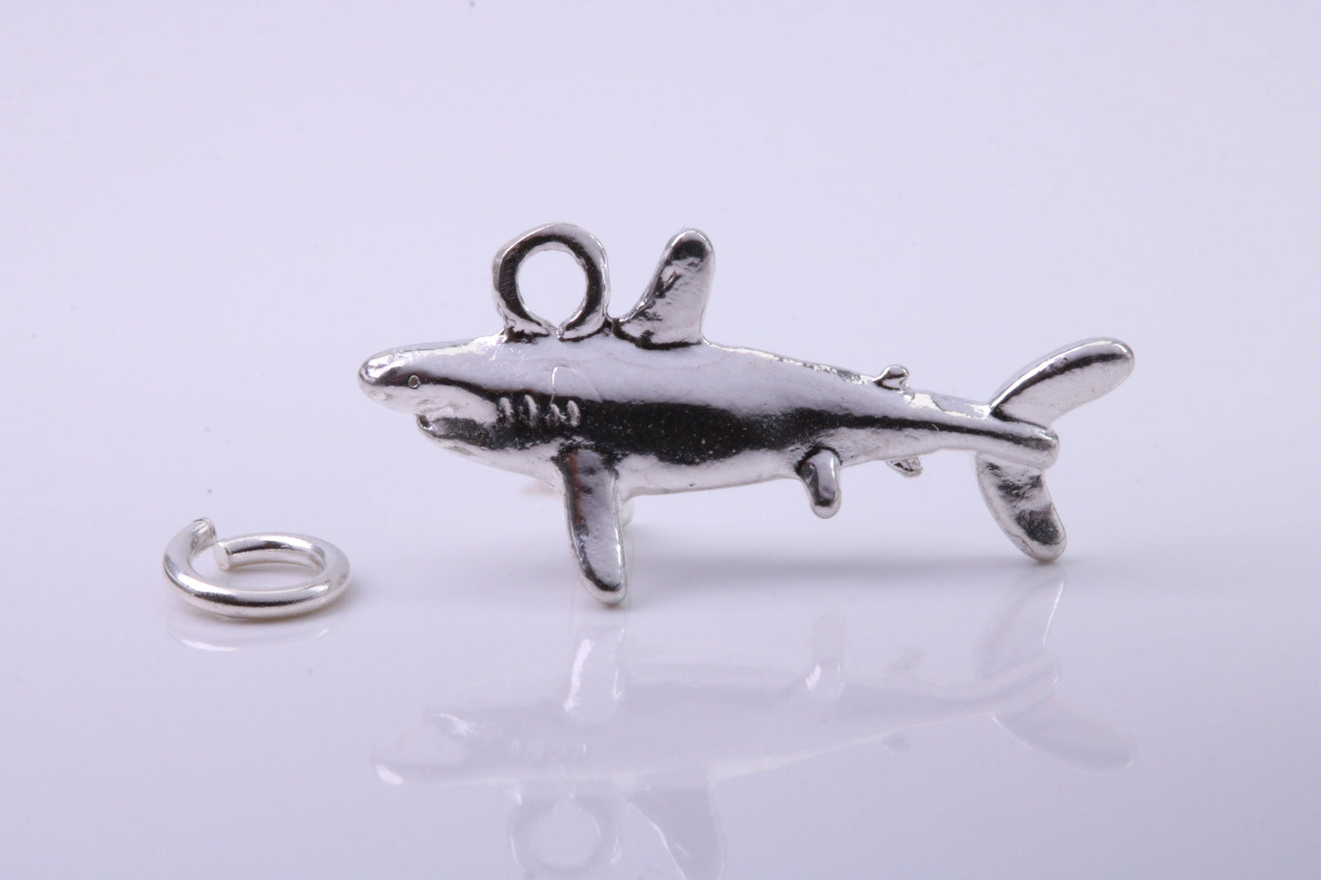 Shark Charm, Traditional Charm, Made from Solid 925 Grade Sterling Silver, Complete with Attachment Link