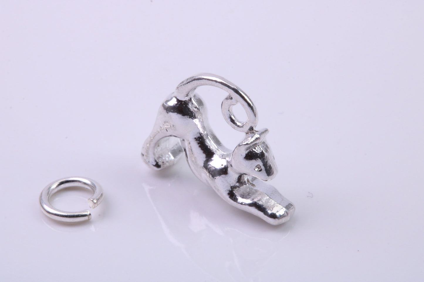 Cat Charm, Traditional Charm, Made from Solid 925 Grade Sterling Silver, Complete with Attachment Link