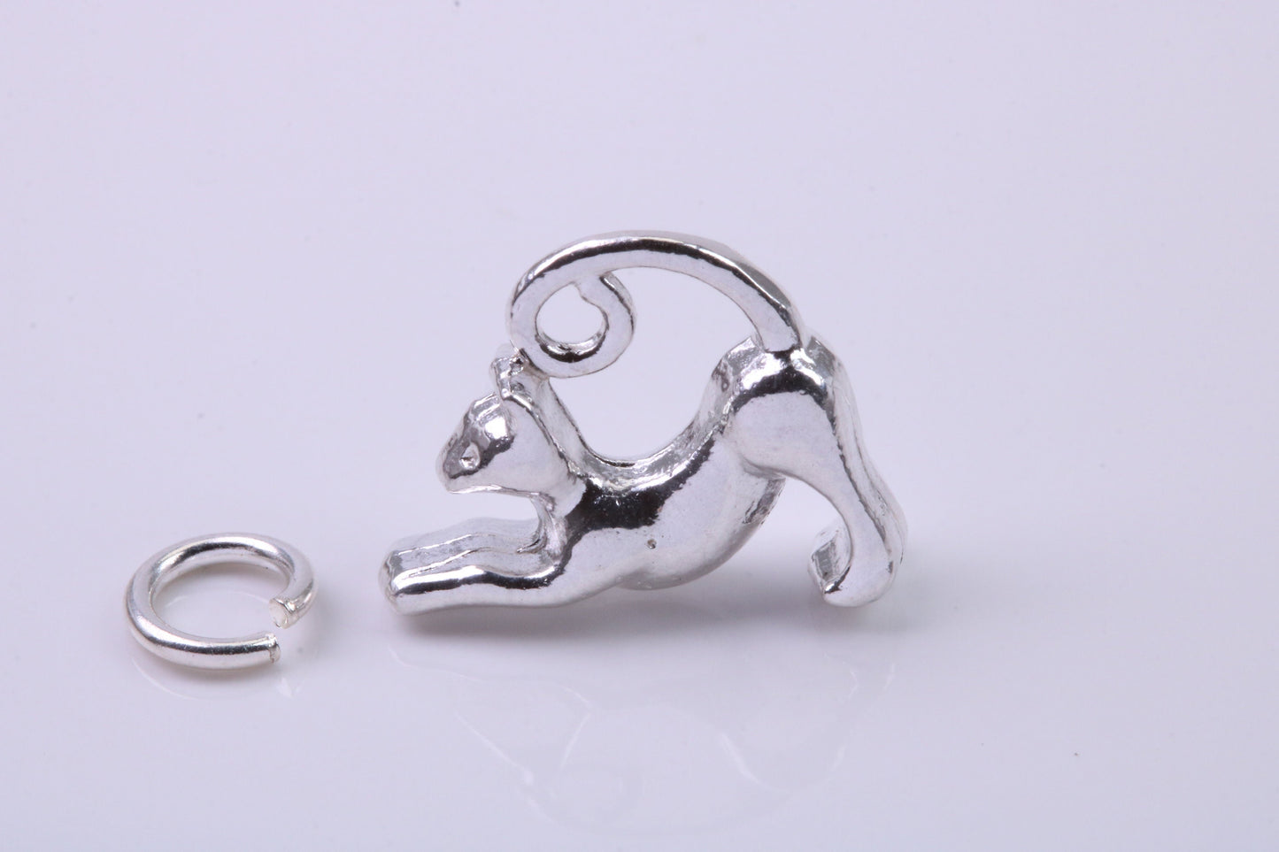 Cat Charm, Traditional Charm, Made from Solid 925 Grade Sterling Silver, Complete with Attachment Link