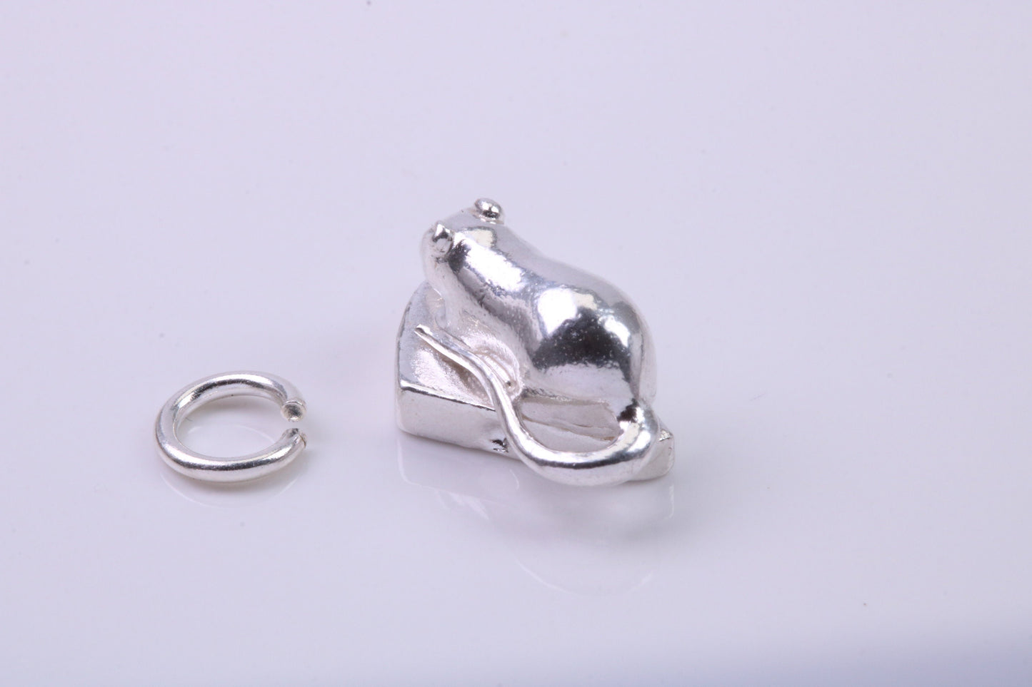 Mouse Eating Cheese Charm, Traditional Charm, Made from Solid 925 Grade Sterling Silver, Complete with Attachment Link