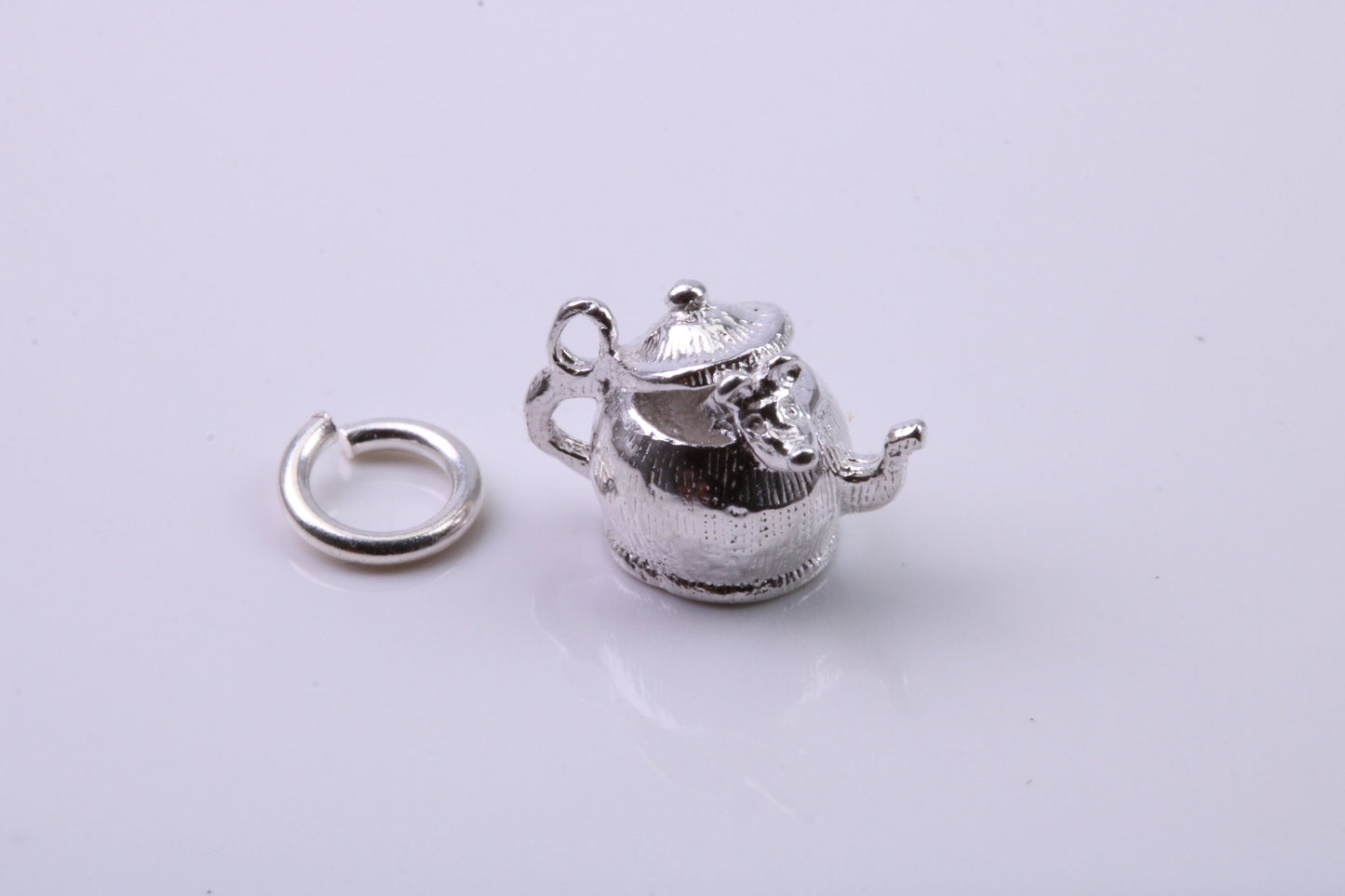 Mouse in Teapot Charm, Traditional Charm, Made from Solid 925 Grade Sterling Silver, Complete with Attachment Link