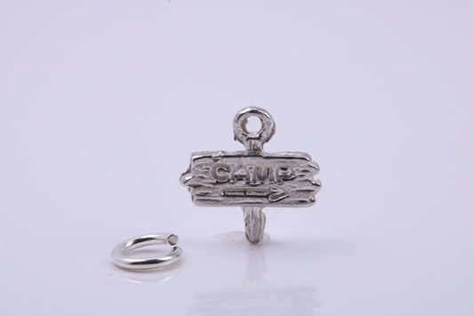 Camping Charm, Traditional Charm, Made from Solid 925 Grade Sterling Silver, Complete with Attachment Link